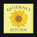 Sunflower Custom Name Yellow Kitchen Magnet<br><div class="desc">A close-up photograph of a single bright yellow sunflower and templates for first name and the word "kitchen" on light yellow background.</div>