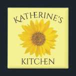 Sunflower Custom Name Yellow Kitchen Magnet<br><div class="desc">A close-up photograph of a single bright yellow sunflower and templates for first name and the word "kitchen" on light yellow background.</div>