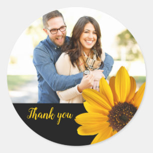 Sunflower custom thank you with couple's photo classic round sticker