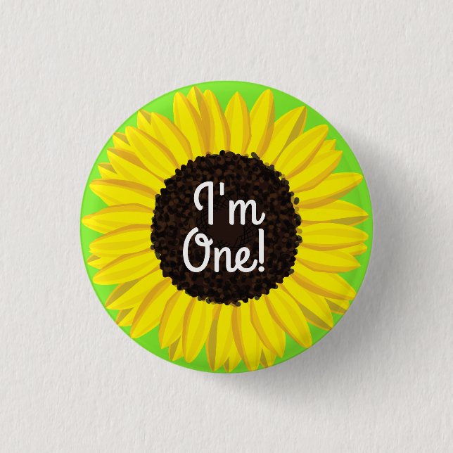 Sunflower Cute 1st Birthday Button Pin (Front)