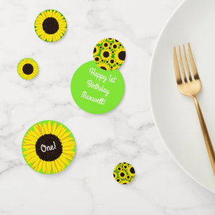 Sunflower Cute 1st Birthday Party Table Decor Confetti