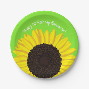 Sunflower Cute 1st Birthday Plates