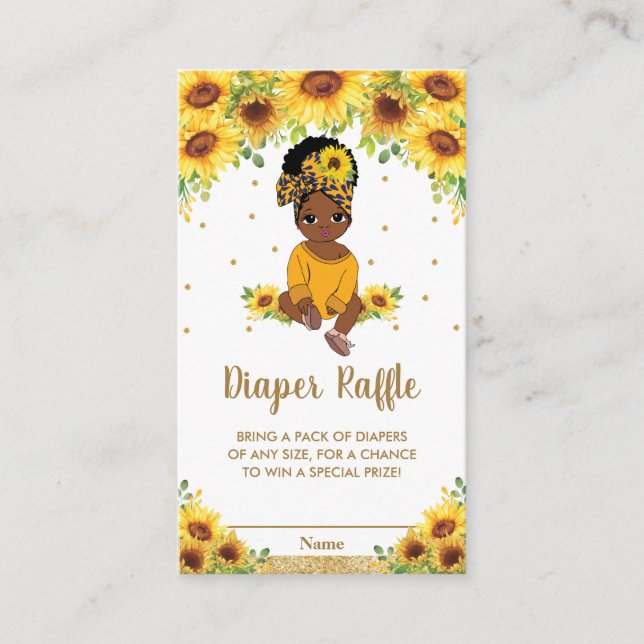 Sunflower Cute African American Girl Diaper Raffle Enclosure Card (Front)