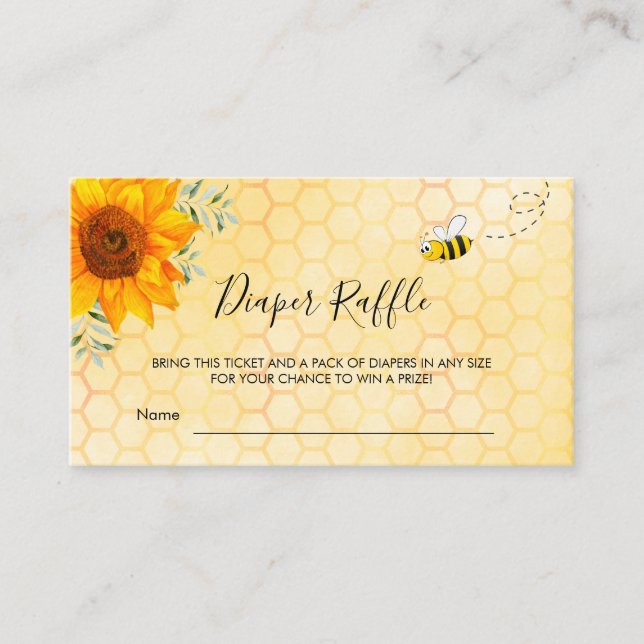 Sunflower cute bumble bee diaper raffle ticket enclosure card (Front)