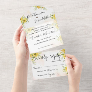 Sunflower Cute Yellow Bright Monogram Wedding All In One Invitation