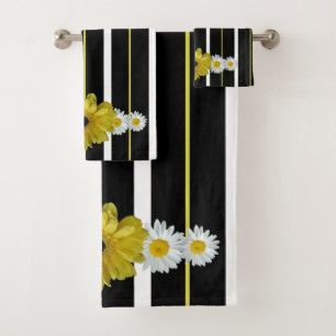 Sunflower, Daisies And Stripes Bath Towel Set