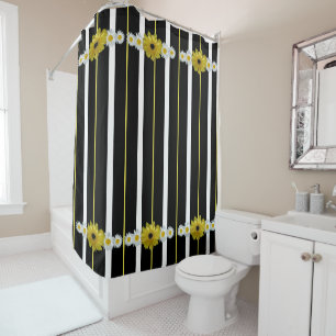 Sunflower, Daisies And Stripes Shower Curtain