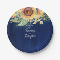 Sunflower Daisies Baby's Breath Navy Blue Rustic