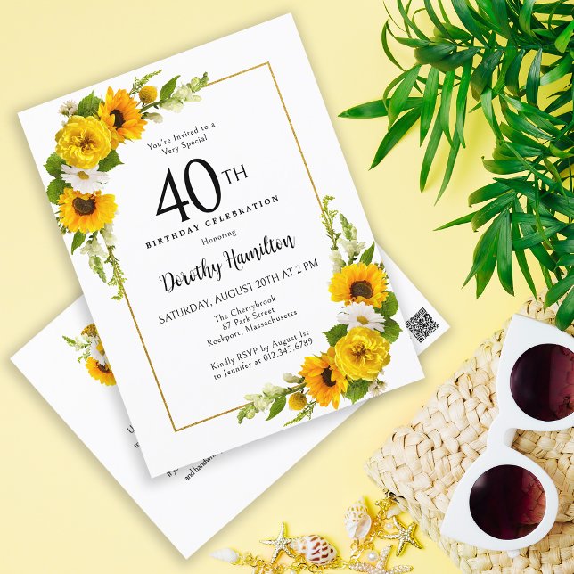  Sunflower Daisy 40th Birthday Party Invitation Postcard (A Great Party Starts with a Great Invite!)