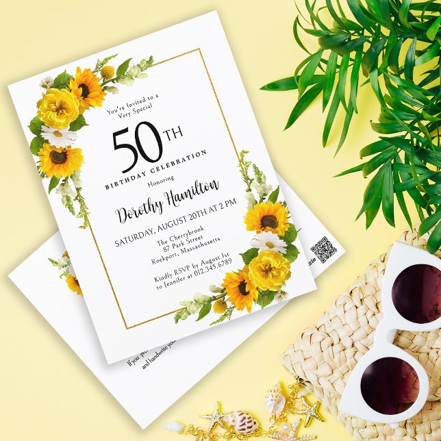  Sunflower Daisy 50th Birthday Party Invitation Postcard (A Great Party Starts with a Great Invitation!)