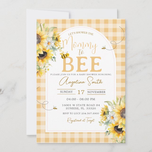 Sunflower Daisy Bee Mummy To Bee Baby Shower Invitation (Front)