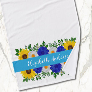 Sunflower Daisy Blue Floral Bath Towel