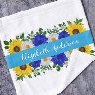 Sunflower Daisy Blue Floral Wash Cloth