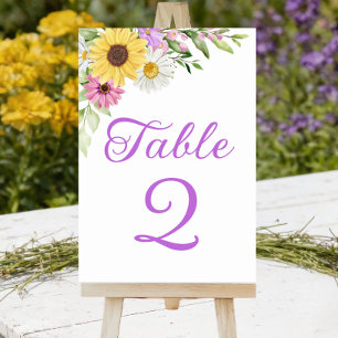 Sunflower Daisy Boho Floral Wedding Table Number