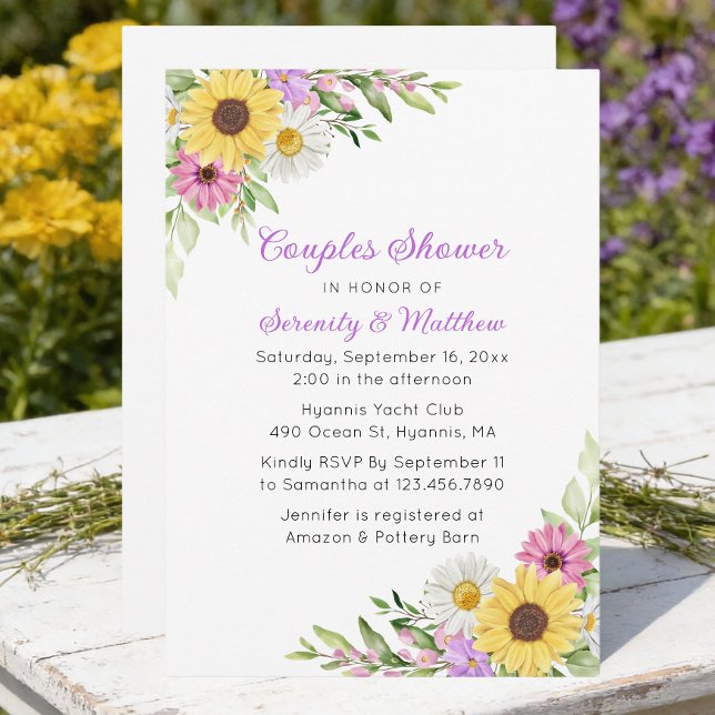 Sunflower Daisy Floral Boho Garden Couples Shower Invitation (Creator Uploaded)