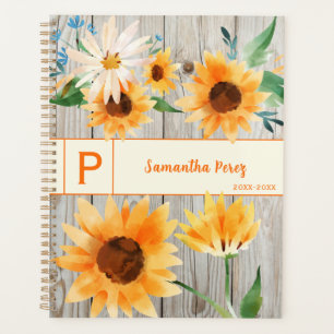 Sunflower Daisy Floral Wood Rustic Flower Art Planner