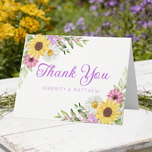 Sunflower Daisy Garden Floral Wedding Thank You Card