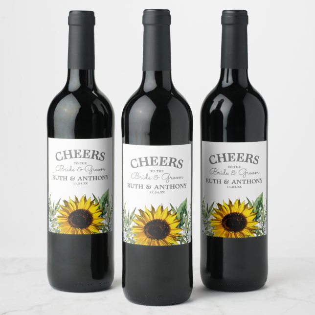 Sunflower|Daisy Wedding Wine Label (Bottles)