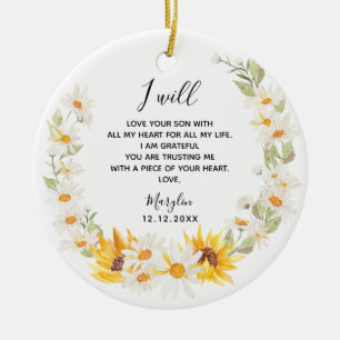Sunflower & Daisy Wreath Mother of the Groom Ceramic Ornament