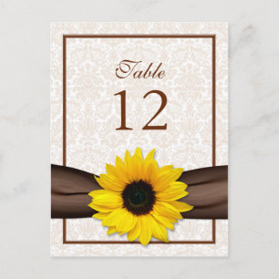 Sunflower Damask Floral Table Number Card
