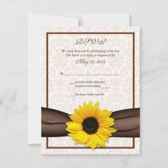 Sunflower Damask Floral Wedding Response Card (Front)