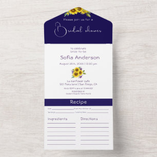 Sunflower dark blue All in One Wedding Invite