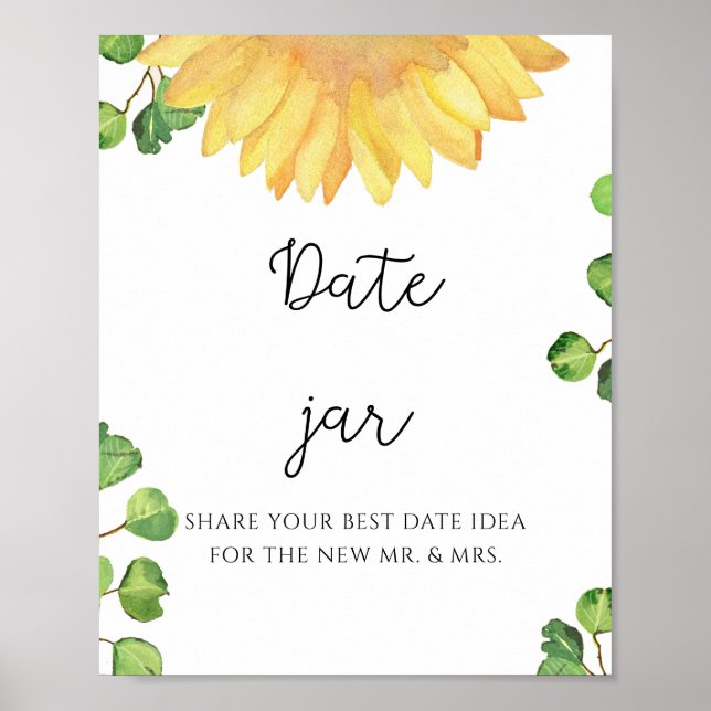 Sunflower date night ideas. Date jar bridal game Poster (Front)