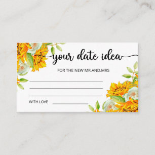 Sunflower Date night ideas. Date jar Enclosure Card