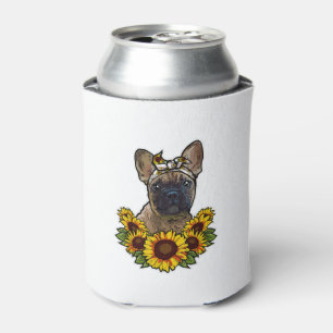 Sunflower Decor Frenchie For Dog Lover Mum Dog Dad Can Cooler