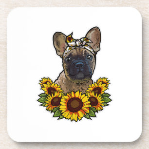 Sunflower Decor Frenchie For Dog Lover Mum Dog Dad Coaster