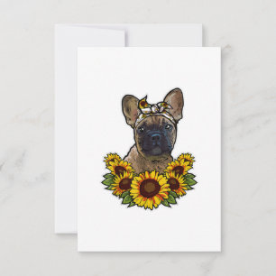 Sunflower Decor Frenchie For Dog Lover Mum Dog Dad RSVP Card