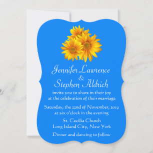 Sunflower Delight Blue Floral Wedding Invitation