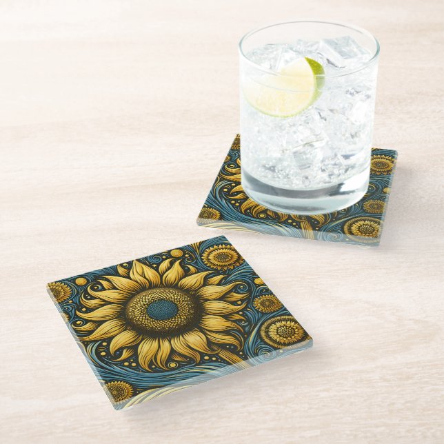Sunflower Delights Glass Coaster (Angled)