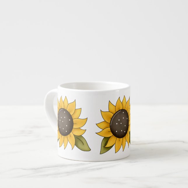 Sunflower Design Bone China Espresso Mugs (Front Left)
