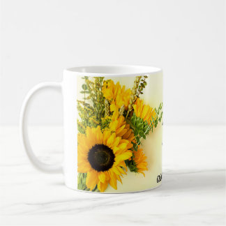 Sunflower design coffee cup and motivating frace