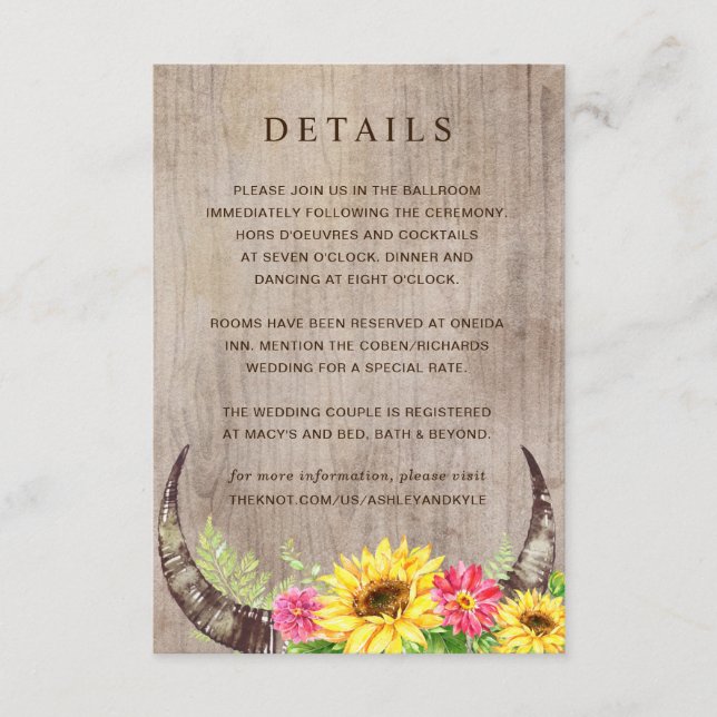 Sunflower Details Card on Wood with Horns (Front)