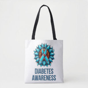 Sunflower Diabetes Awareness Support Blue Ribbon Tote Bag