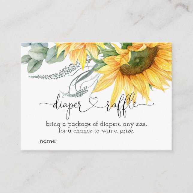 Sunflower Diaper Raffle for Baby Shower Enclosure Card (Front)