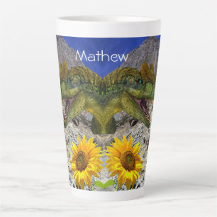 Sunflower Dinosaur Floral Latte Mug