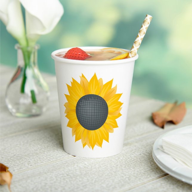 Sunflower Disco Ball Retro Party Vibe  Paper Cups (Creator Uploaded)