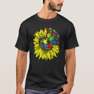 Sunflower Dog Paw Autism Awareness Cute Puzzle Pie T-Shirt