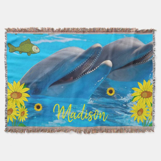 Sunflower Dolphin Throw Blanket (Front)