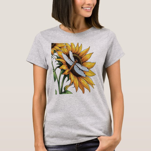 Sunflower Dragonfly Graphic T-Shirt (Front)