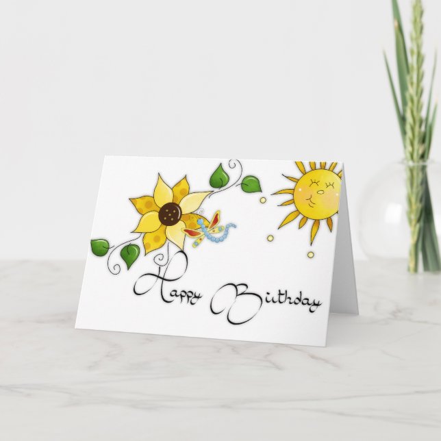 Sunflower Dragonfly Happy Birthday Card (Front)