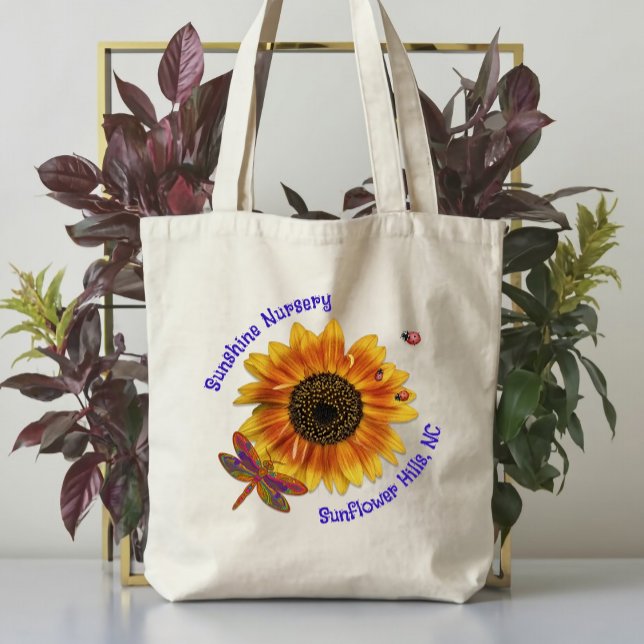 Sunflower Dragonfly Nursery Business Name Tote Bag (Creator Uploaded)
