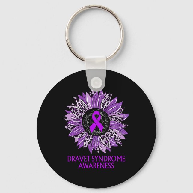 Sunflower Dravet Syndrome Awareness Purple Ribbon  Key Ring (Front)