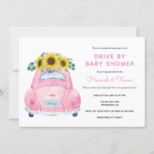 Sunflower Drive By Baby Girl Shower Invitation