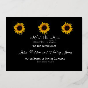 Sunflower Droplets Save The Date Foil Postcard