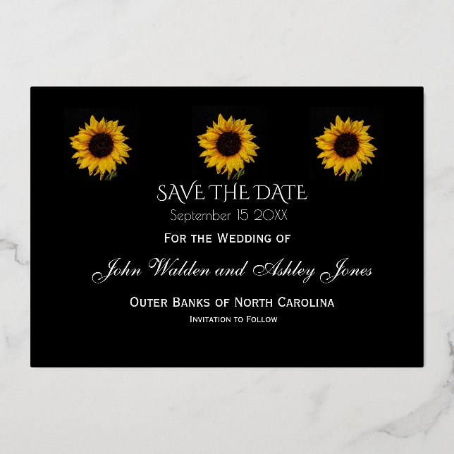 Sunflower Droplets Save The Date Foil Postcard (Front)
