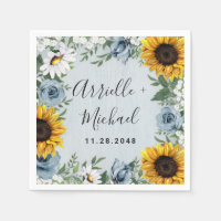 Sunflower Dusty Blue Country Rustic Roses Wedding